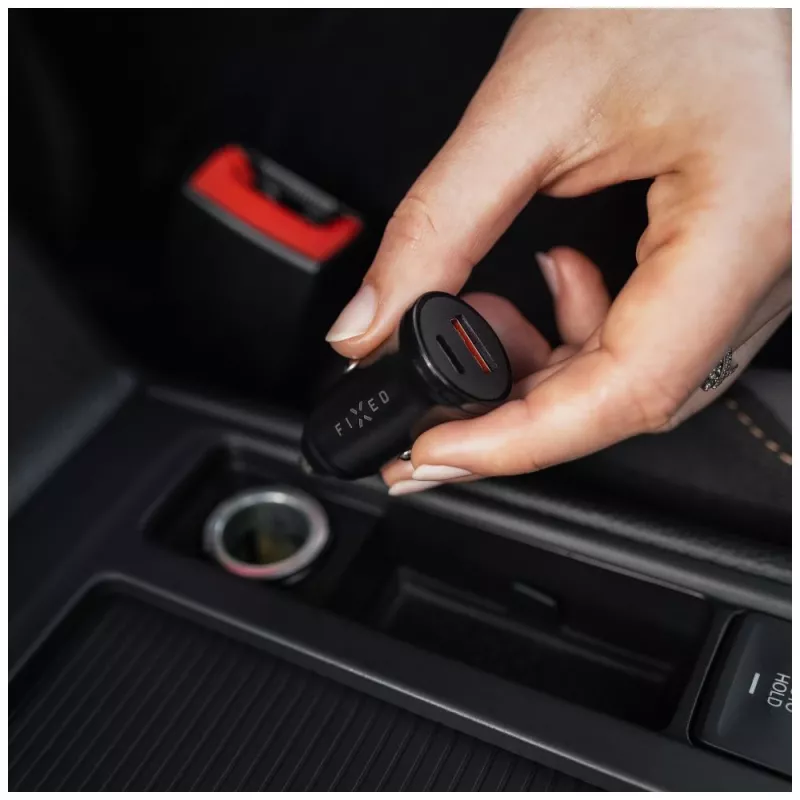 Automobilinis kroviklis FIXED FIXCC20N-CU-BK — USB-C ir USB-A prievadai, 20W išėjimo galia, kompaktiškas adapteris automobiliui