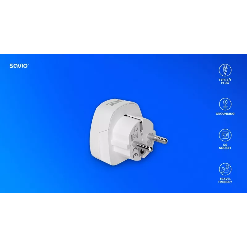 SAVIO AP-01 kelioninis adapteris, US lizdas – EU kištukas