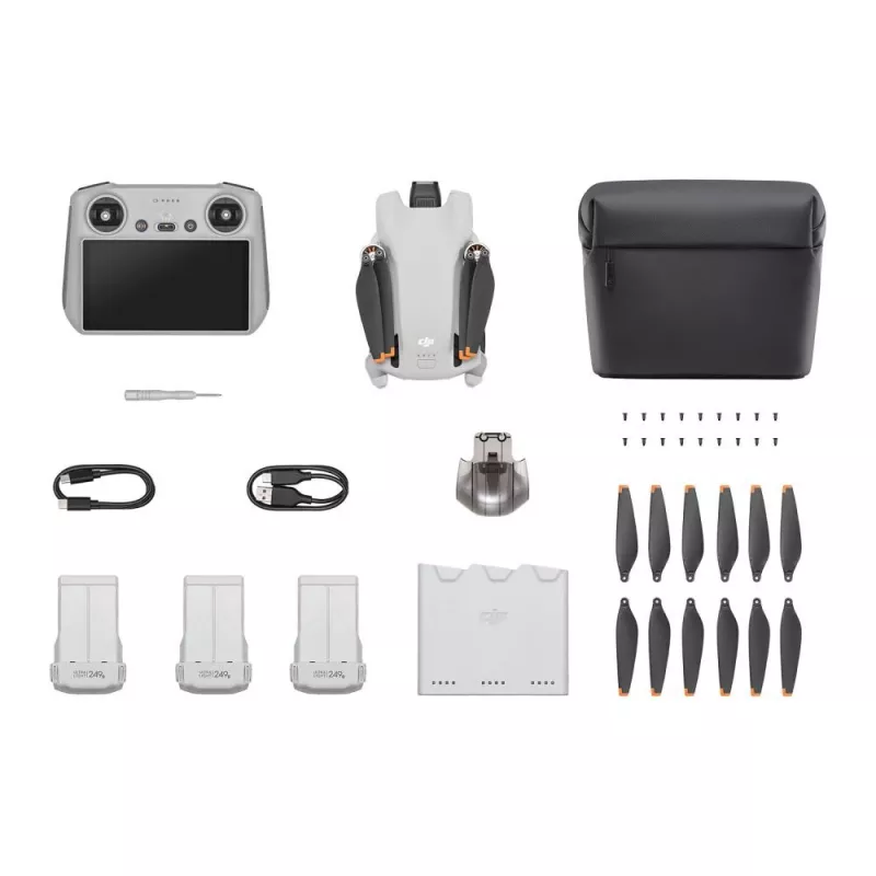 Kvadrakopteris DJI Mini 3 Fly More Combo – 4 rotoriai, 12 MP 4K kamera, 10 000 m nuotolis, 10,55 m/s greitis, 2453 mAh baterija, 0,248 kg, pilka