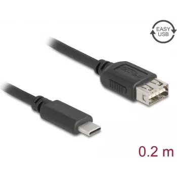 USB kabelis DELOCK 81534 — USB C į USB A, USB 2.0, 0,2 m, juodas