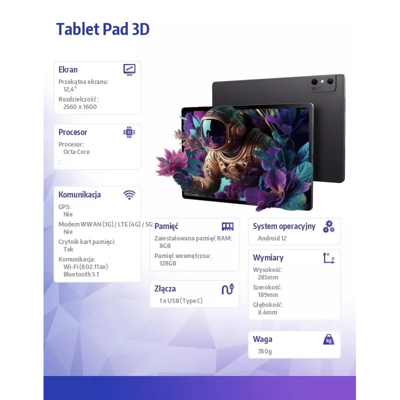 Planšetinis kompiuteris Nubia Pad 3D 12,4 colio Snapdragon 888 8GB 128GB Android