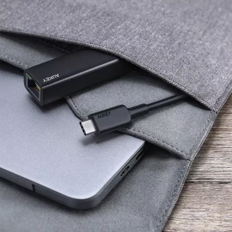 Ethernet adapterius Aukey CB-A30 USB-C į Gigabit RJ45 10/100/1000 Mbps, USB 3.0, aliuminis, LED indikatoriai