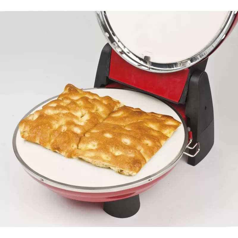 Picos kepimo aparatas G3FERRARI G10032 — 1200 W, akmens kepimo paviršius, iki 400 °C, 31 cm pica, mechaninis laikmatis, raudonas