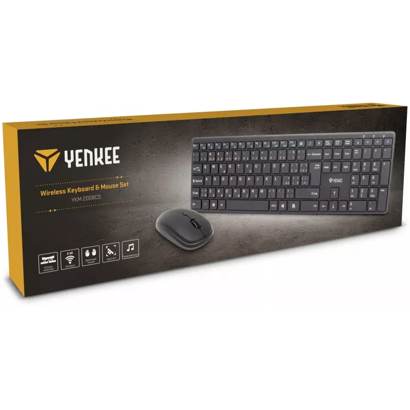 Belaidis klaviatūros ir pelės rinkinys YENKEE YKB 2008CS — 2,4 GHz USB, kompaktiškas išdėstymas