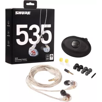 Shure SE535 ausinės laidinės vidinės ausies sceniniam ir studijos naudojimui permatomos