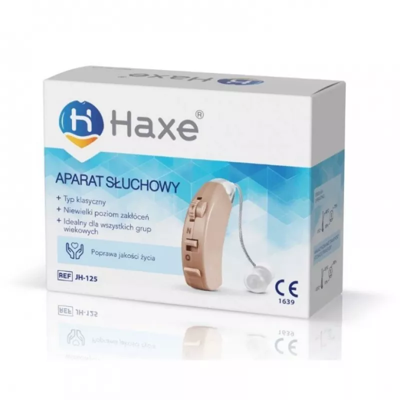 Haxe JH-125 ausų stiprintuvas, įdedamas į ausį, smėlio spalvos, 4 garsumo lygiai, 45 dB stiprinimas