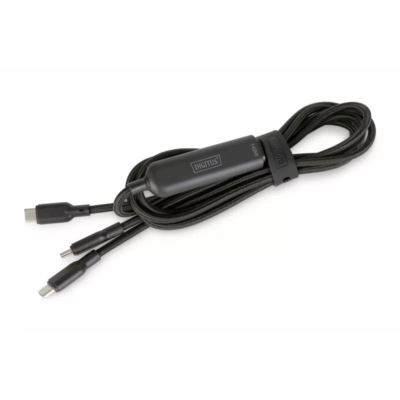 DIGITUS USB-C 2 viename krovimo laidas 140W, USB-C į 2×USB-C, 1,8 m, USB 2.0, juodas