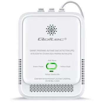 Dujų nuotėkio detektorius QOLTEC 52652 – propano/butano (LPG) jutiklis, 85 dB signalas, LED indikatorius