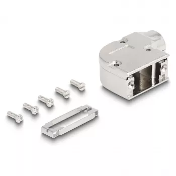 DELOCK D-Sub korpusas 9 kontaktų jungtims su metaliniu laikikliu 90° kampu, sidabrinis, 33×47×16 mm