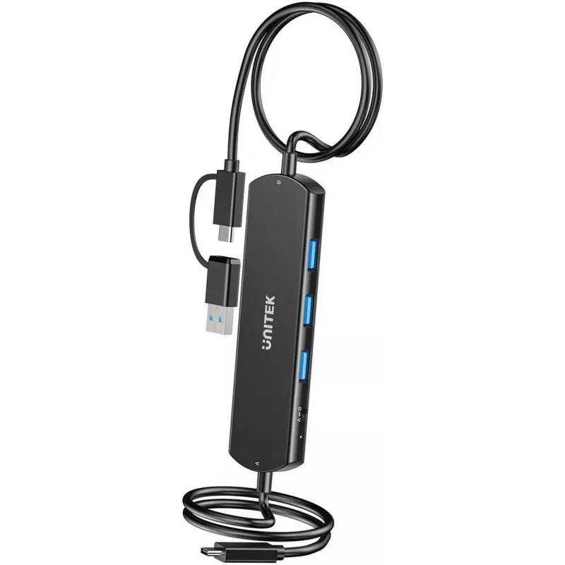 KVM USB Hubas Unitek U1344ABK01 — 10 Gbps, perjungimas tarp 2 kompiuterių, 3× USB-A prievadai
