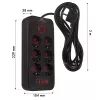 Maclean MCE391 B ilginimo lizdas – 6 kištukiniai lizdai, 4×USB-A + 1×USB-C, 110–240V, 2500W, 3 m laidas, juodas