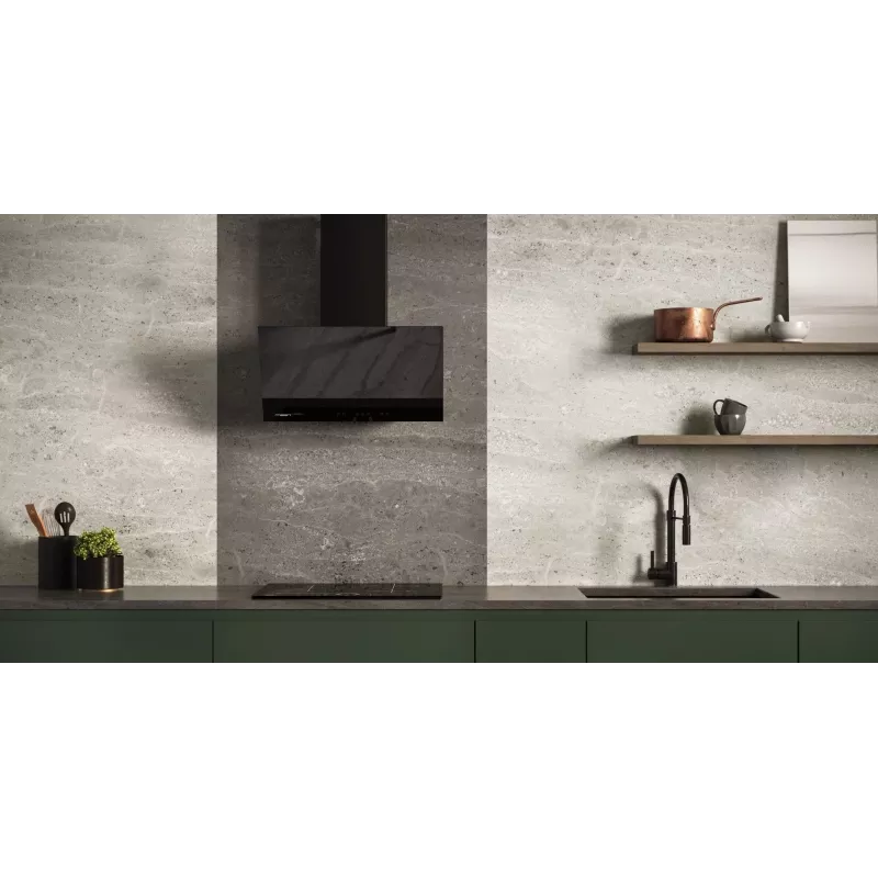 Sieninis gartraukis MAAN Vertical Glass 60 Black, stiklas/plienas, 595 mm, 135–320 m³/h, elektroninis valdymas