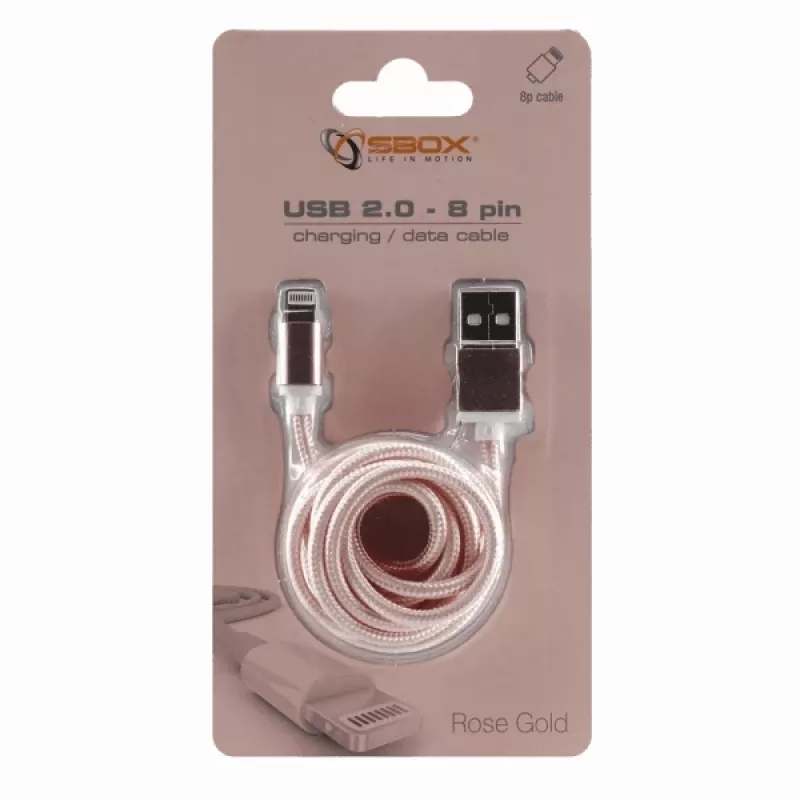 Sbox USB 2.0 8 Pin IPH7-RG laidas, rožinis auksas