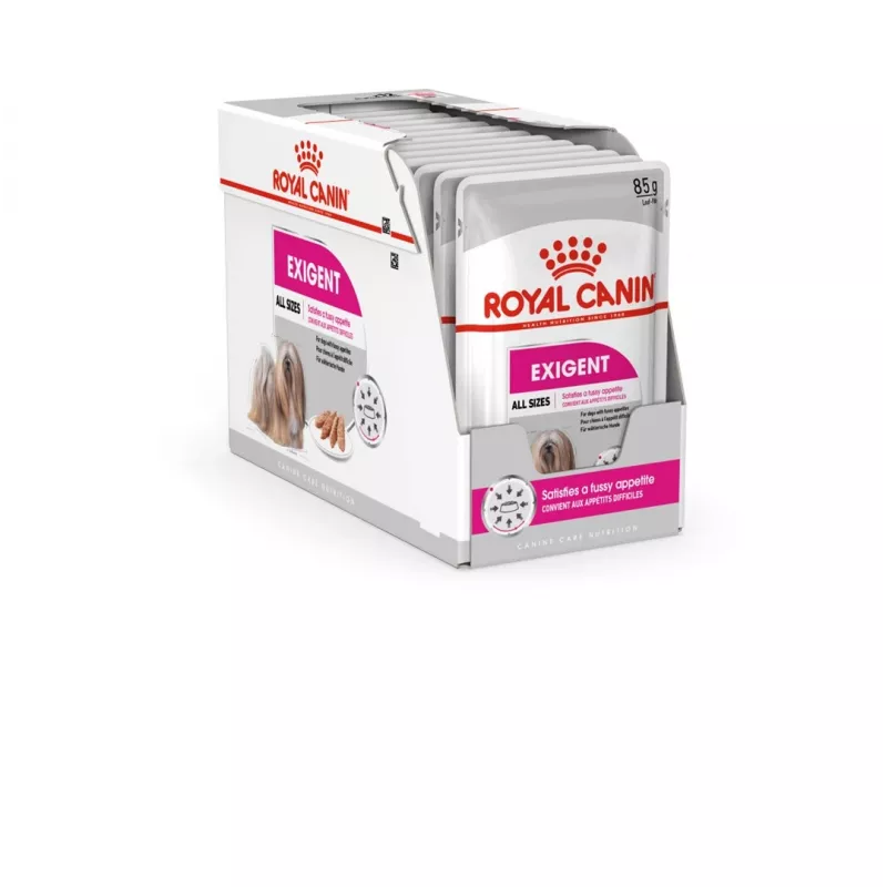 Šlapias šunų ėdalas Royal Canin Exigent Meat Universal 12×85 g – paukštiena, suaugusiems, išrankiems šunims