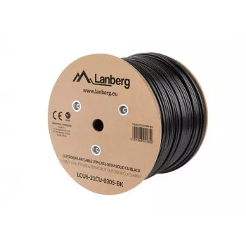 Lanberg LCU6-21CU-0305-BK tinklo laidas, juodas, 305 m, Cat6 U/UTP (UTP), lauko