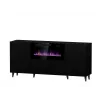 Komoda su elektriniu židiniu Cama Meble PAFOS 180x42x82 cm matinė juoda, 3 durys, 2 lentynos, 1400–1600 W