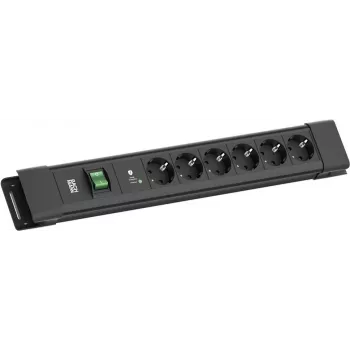 Ilgintuvas Bachmann CONNECTUS 6×CEE 7/3, 1×SPD-Plus apsauga nuo viršįtampių, 1×jungiklis, 2,0 m laidas, juodas