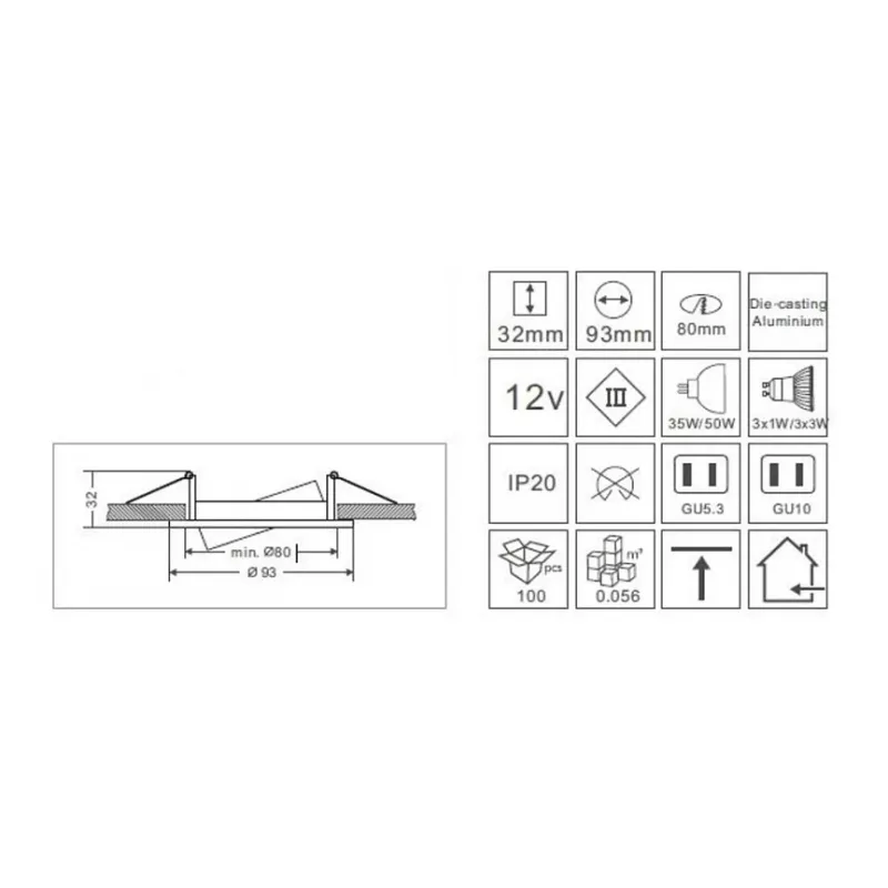 Synergy 21 LED Retrofit GU10 / GX5,3 lubinis įdėklas D08-Baltas