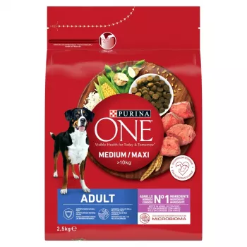 PURINA ONE MED/MAX Suaugusių šunų ėdalas su ėriena ir ryžiais 2,5 kg