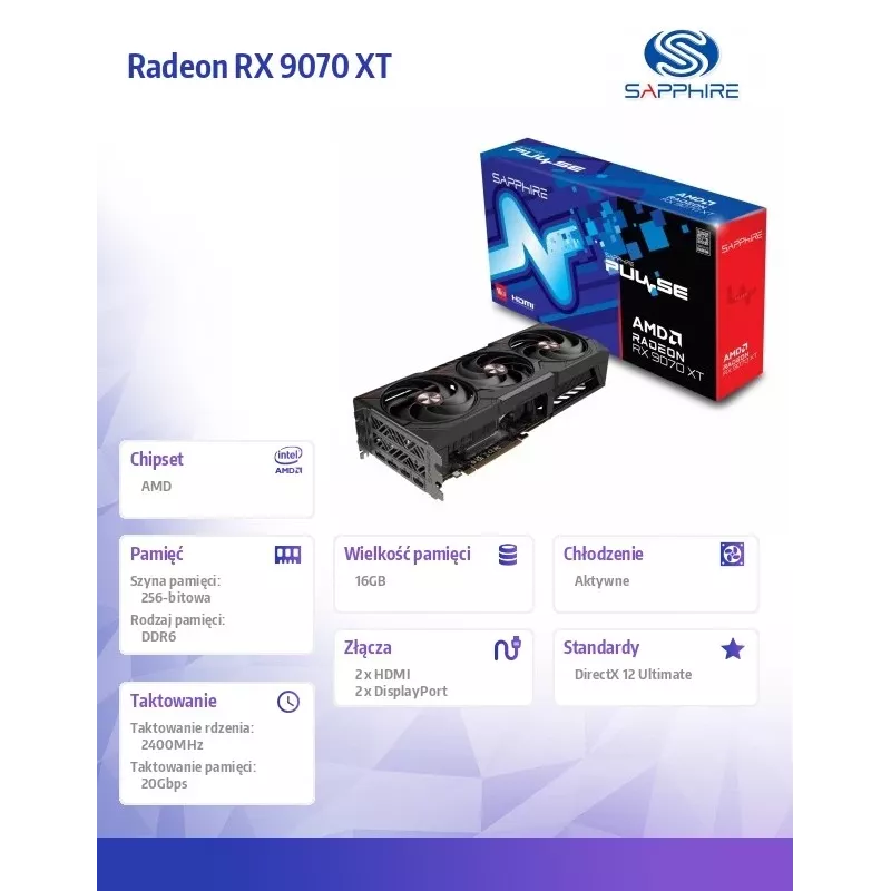 SAPPHIRE PULSE Radeon RX 9070 XT 16GB GDDR6 vaizdo plokštė