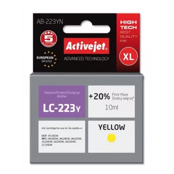 Kasetė ActiveJet AB-223YN geltona, suderinama su Brother, dažų pagrindu 10 ml, didelės talpos (XL), vienetinis paketas