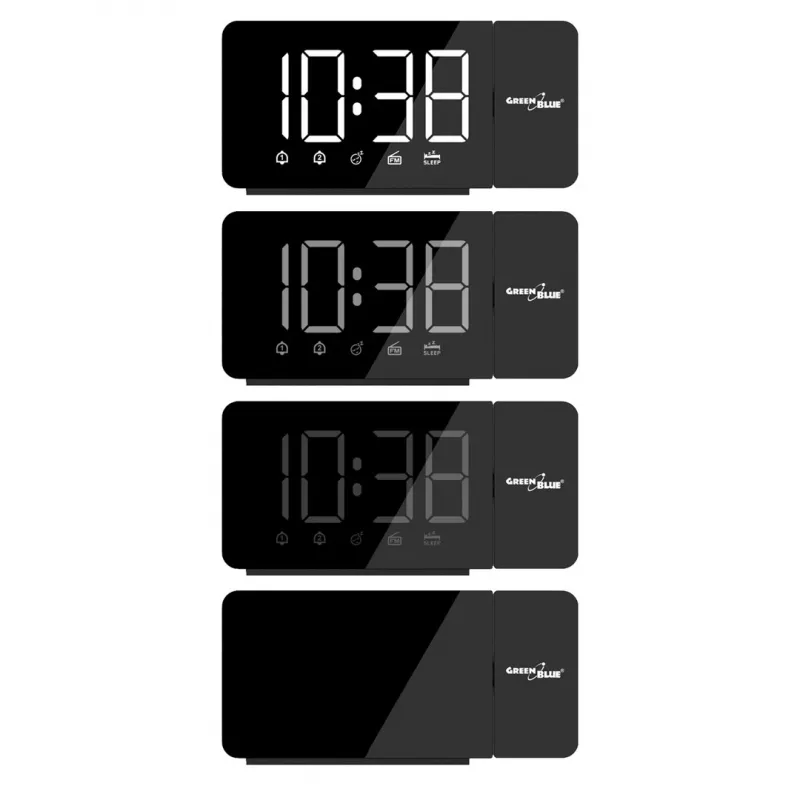 Skaitmeninis LED radijo laikrodis GreenBlue GB172 su FM imtuvu, projektoriumi, termometru, USB 5V ir CR2032 maitinimu