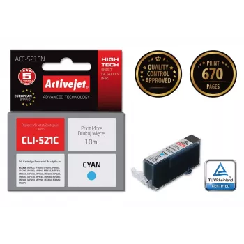 Activejet ACC-521CN rašalas, pakaitalas Canon CLI-521C, Supreme, 10 ml, žydras