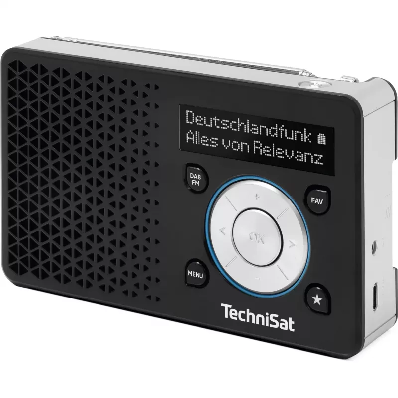Nešiojamas radijas TECHNISAT DIGITRADIO 1 A – DAB+/FM, OLED ekranas, USB-C, 3,5 mm ausinės, 1 W, juodas/sidabrinis