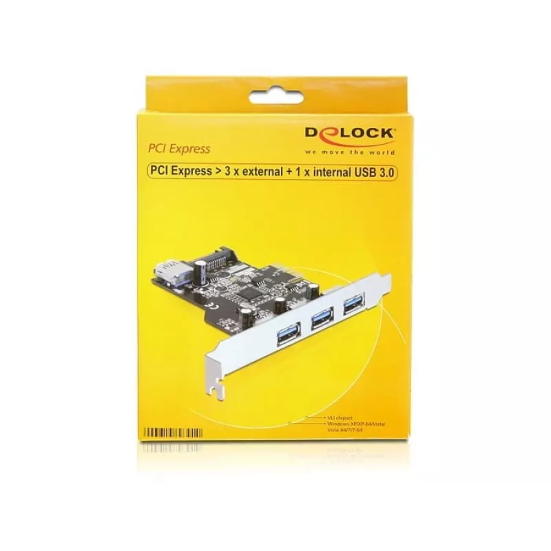 DeLOCK 89301 vidinė sąsajos plokštė USB 3.2 Gen 1 (3 išoriniai + 1 vidinis USB-A prievadas, PCIe)