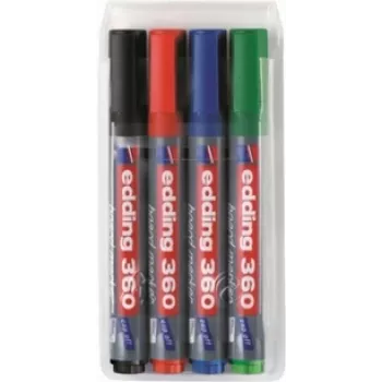 Permanentinis markeris Edding 360 brush tip rinkinys 4 vnt. – juoda, mėlyna, žalia, raudona