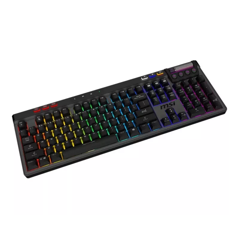 Mechaninė žaidimų klaviatūra MSI Strike Pro W Silent US išdėstymas, RGB foninis apšvietimas, laidas, tylūs lytėjimo jungikliai