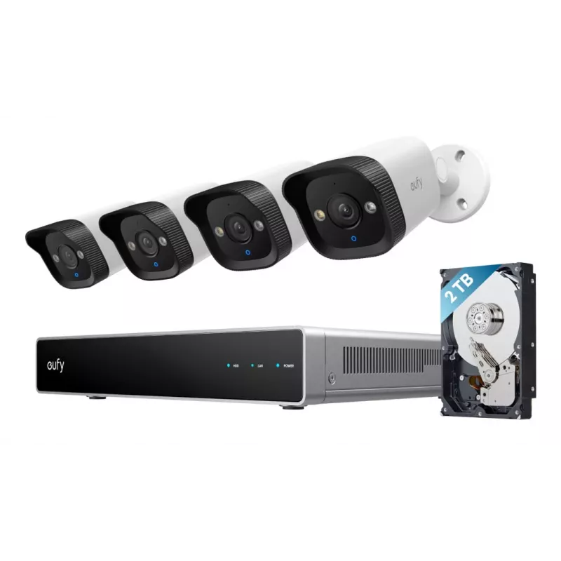 NVR vaizdo registratorius Eufy E40 — 8 kanalų 4K įvestis, 2 TB kietasis diskas (išplečiamas iki 16 TB), juoda/pilka/balta