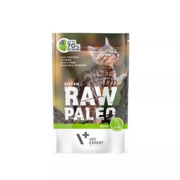 Šlapias kačiukų ėdalas VETEXPERT RAW PALEO Kitten Venison 100 g pakelis, be glitimo ir cukraus, tinkamas alergijai