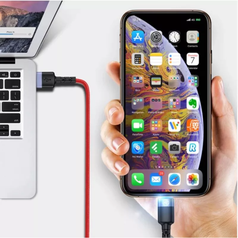 USB–Lightning duomenų laidas Tellur, 3A, 1,2 m, LED indikatorius, raudonas