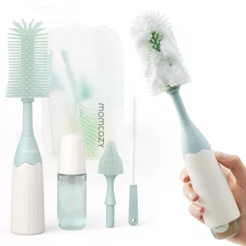 Momcozy PUSH-PRESS butelių šepetėlių rinkinys žalias