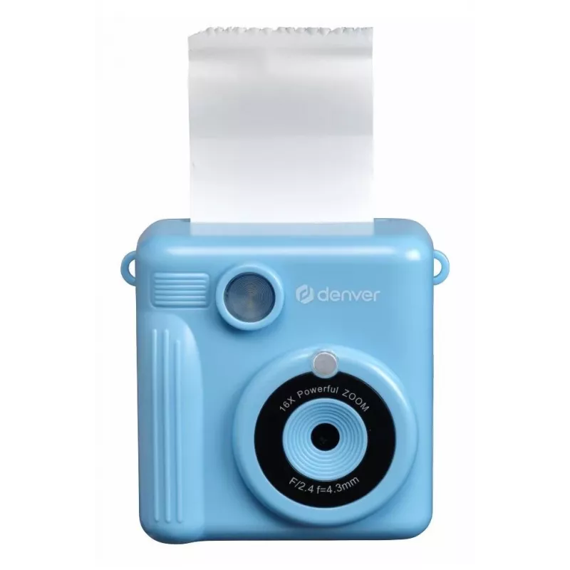 DENVER KPC-1363BU mėlyna momentinė termospausdinimo kamera su 20 MP, 2 colių LCD ir 1080p vaizdo įrašymu