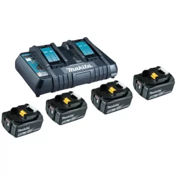 Makita Įkroviklis + 4 akumuliatoriai - Li-Ion - 5 Ah - 90 Wh - 2 kanalų įkrovimas - tinka DEADML801, DEADML810, DHP482, DJN161, DJS101, DSS501, DTD171, DUC254, DVR450, M