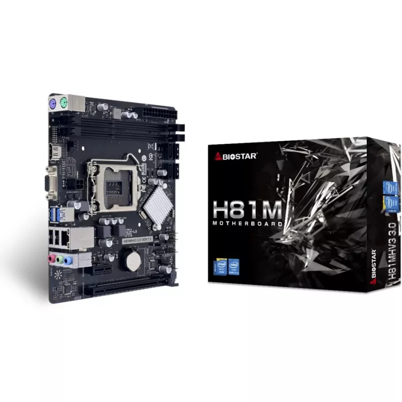 Pagrindinė plokštė BIOSTAR H81MHV3 3.0 — Micro ATX, LGA 1150, Intel H81, 2x DDR3 DIMM (iki 16 GB), SATA II/III, Gigabit LAN, HDMI, VGA