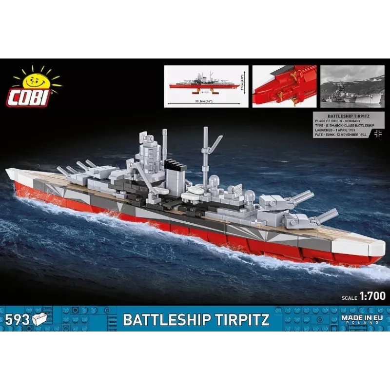 Konstruktorius Cobi Battleship Tirpitz – 593 detalės, mastelio modelis su demonstravimo stovu