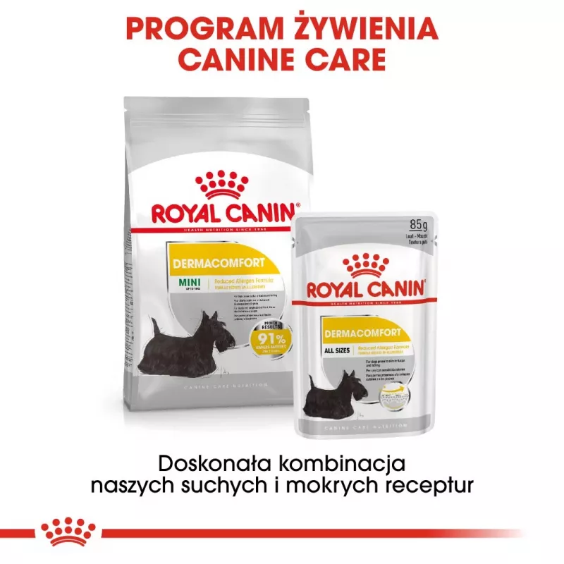ROYAL CANIN Mini Dermacomfort – sausas ėdalas suaugusiems mažų veislių šunims su jautria, linkusia sudirgti oda – 3 kg