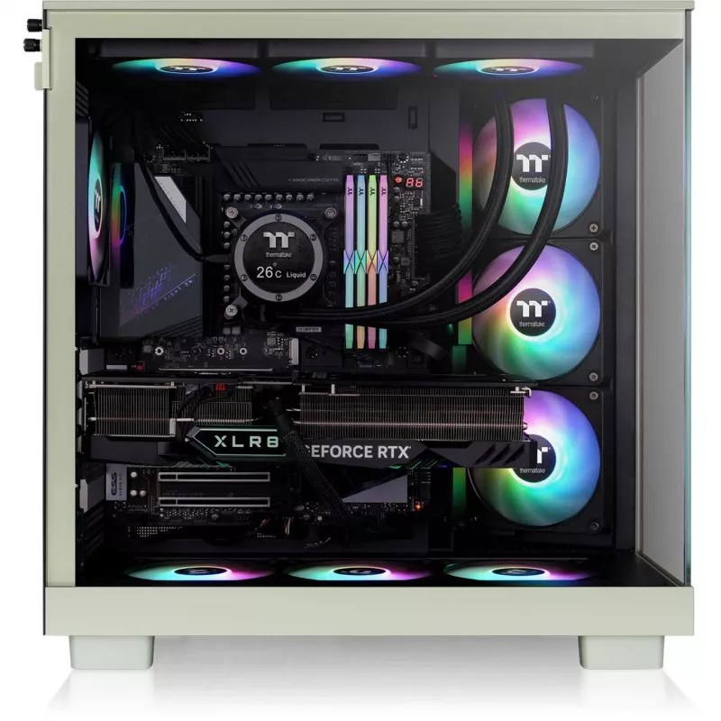 Korpusas Thermaltake View 380 XL WS ARGB, Light Green/Wood, 2x grūdintas stiklas, medžio tekstūra