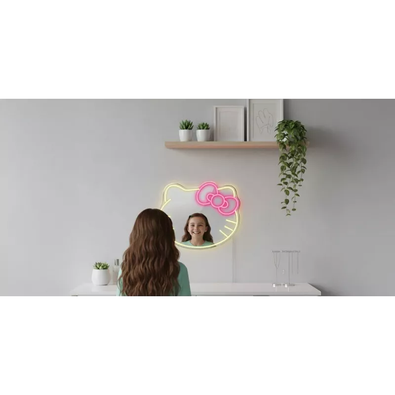LED neoninis veidrodis MANTA MASNL129WH – Katė su lankeliu dekoratyvinis neoninis akcentas