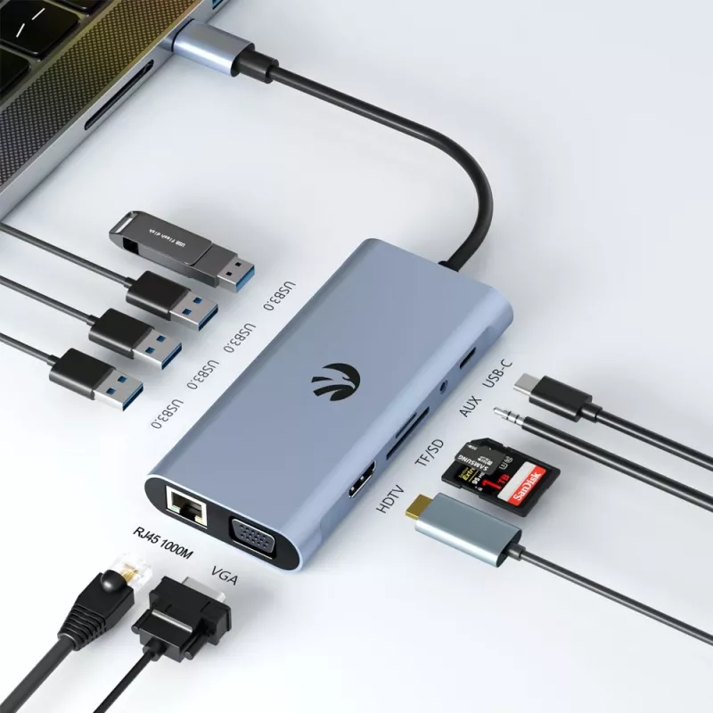 USB-C adapteris Hawk HW-HUB801 8 viename su HDMI ir Ethernet