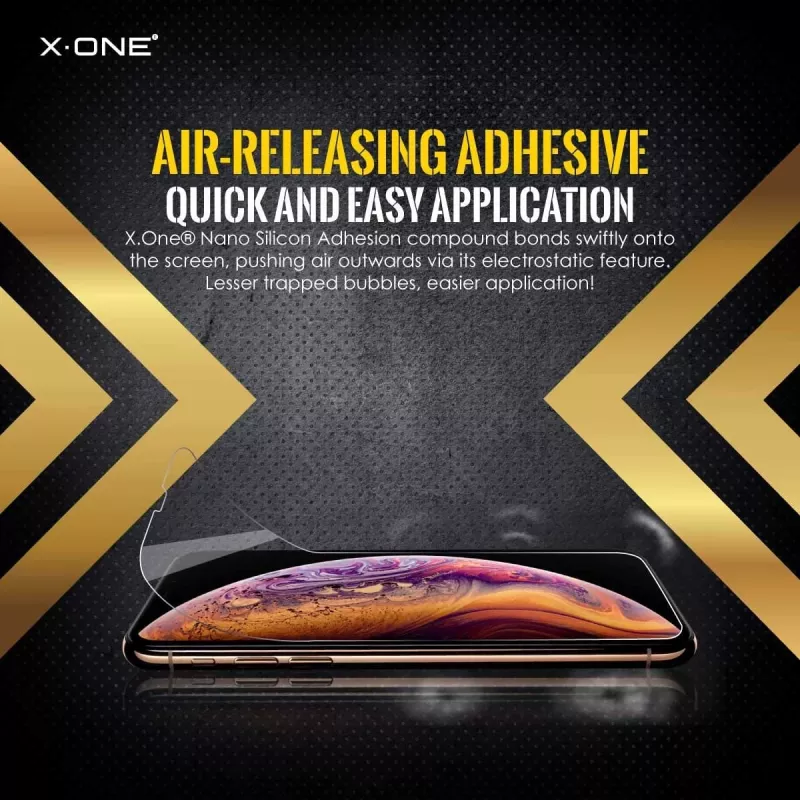Apsauginis stiklas X-ONE Extreme Shock Eliminator, skirtas iPhone X – juodos spalvos, atsparus smūgiams, patvarus