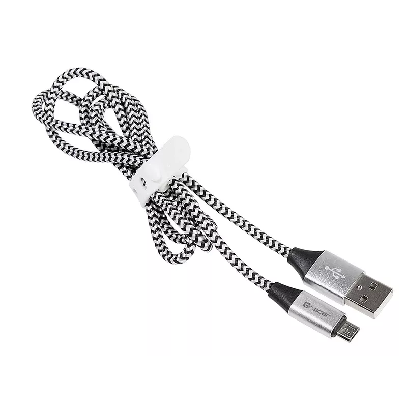 USB laidas Tracer TRAKBK46928 1m USB A Micro-USB B juodas sidabrinis