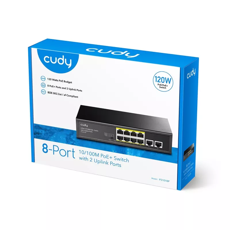 Cudy FS1010P tinklo jungiklis Fast Ethernet (10/100) su PoE, juodas