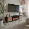 TV spintelė Cama Meble Volare 200 x 39 x 49 cm juoda/riešutas su židiniu