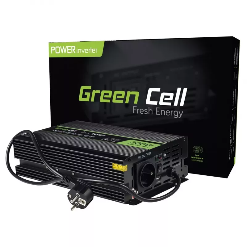 Keitiklis Green Cell INV07, nuo 12 V DC į 230 V AC, 300 W, grynas sinusas, juodas