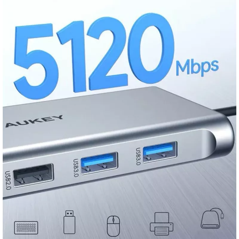 USB-C stotelė Aukey CB-C89 10-in-1 su RJ45 1000Mbps, HDMI 4K, keliomis jungtimis