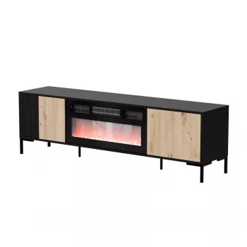 TV spintelė Cama Meble MERCI su židiniu, 180 x 40 x 53,5 cm, juodas viršus, ąžuolo artisan rėmas